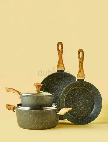 Non-stick Granite Cookware Set with Wooden-look Handles (6 pieces)