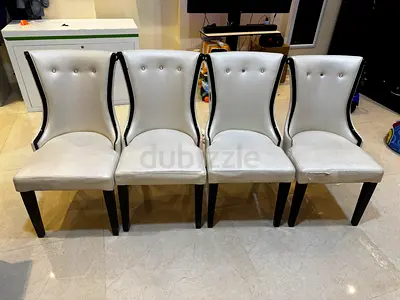 Set of 4 upholstered dining chairs with button-back detail