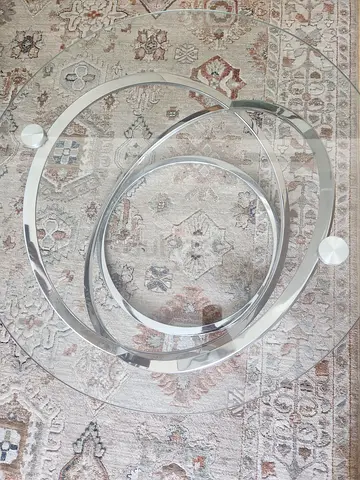 Glass Coffee Table with Modern Chrome Ring Base
