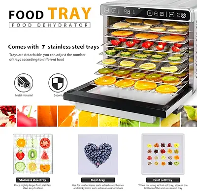 7 Layer Food Dehydrator Machine, Digital Adjustable Timer and Temperature Control