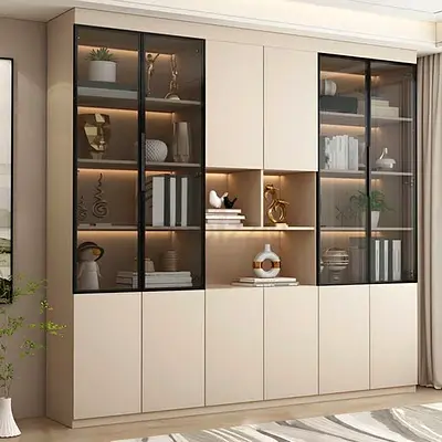 Large Modern Display Cabinet with Glass Doors and Storage