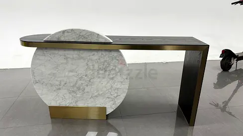 Console Table, Natural Ashwood With Natural White Marble