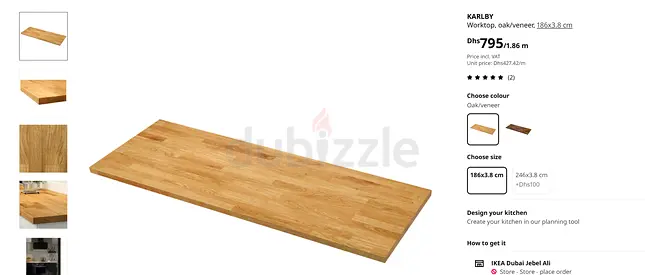 KARLBY Worktop IKEA, oak/veneer, 186x3.8 cm