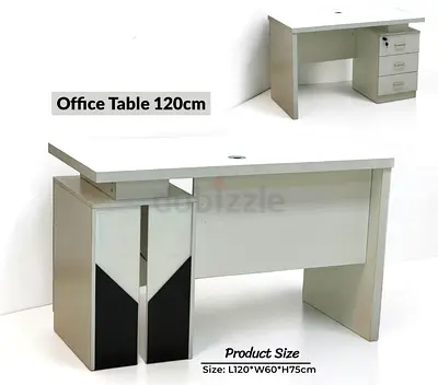 White Office Desk with 3-Drawer Pedestal — 120cm