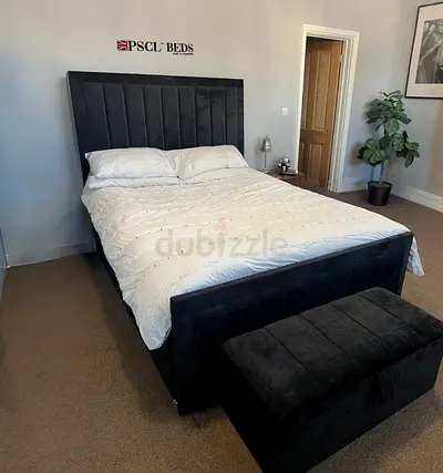 Dark Grey Upholstered King Size Bed  For Sale