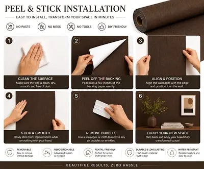 Premium Fabric Wallpaper Roll, Peel and Stick Self Adhesive Wall Covering, Waterproof
