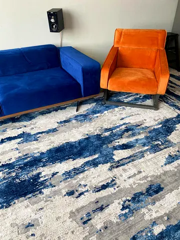 Blue and Orange Modern Living Room Sofa Set with Curtains from PAN Emirates