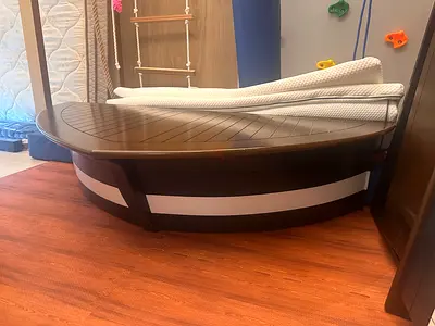 Pottery Barn wooden speedboat bed WITH mattress