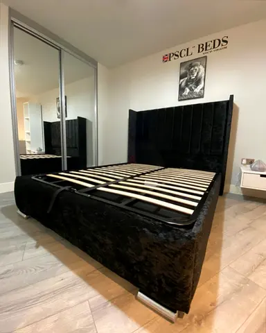 Black Upholstered Super king Size Bed Frame with Headboard