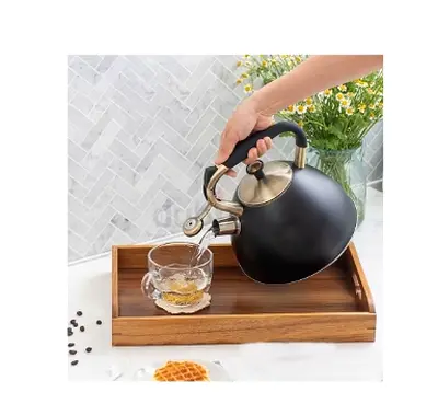Stovetop Whistling Tea Kettle — Black Stainless Steel, Used