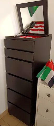 Ikea MALM: Tall 6-Drawer Dark Wood Dresser with Lift-Up Mirror (Good Condition)