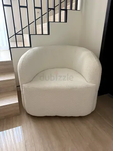 White Bouclé Accent Armchair - Cozy Lounge Chair