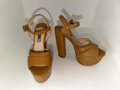 Prada, Saffiano platform slingback sandals, Beige, 36, lightly used