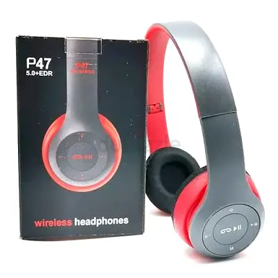 P47 Bluetooth Wireless Headphones - Red/Grey, Good Condition