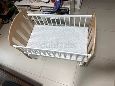 Wooden Baby Bassinet/Cradle with Mattress - Good Condition