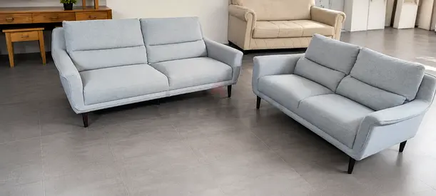 grey 2-piece fabric sofa set — modern, good condition