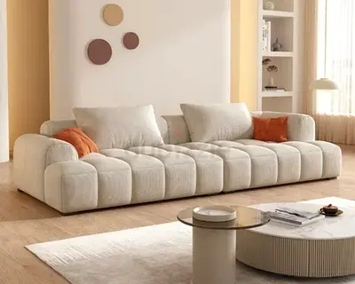 Spacious Cream Tufted Boucle fabric Sofa — Comfortable 3-Seater Lounger