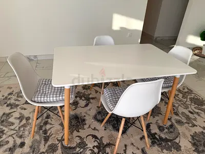 White Scandinavian Dining Table with 4 Chairs