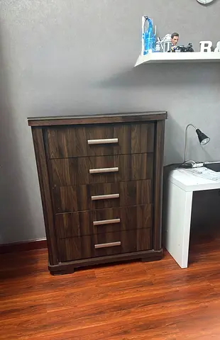 Home center-Optec Oak Chest of 5 Drawers- brown