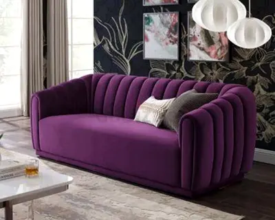 Modern Purple Velvet Ribbed Sofa