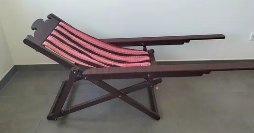 Wooden Folding Deck Chair with Fabric Sling