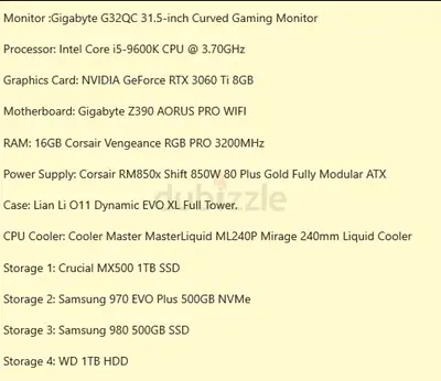 High-end Gaming PC -RTX 3060 Ti + 32” 165Hz Curved Monitor