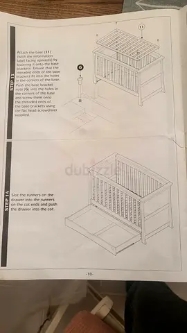 IKEA-style baby crib instructions sheet (assembly page)
