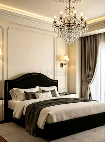 Elegant Black Upholstered Bed Frame with Curved Headboard