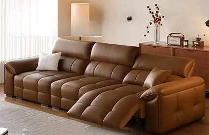 New Modern Brown Leather 4-Seater Recliner Sofa
