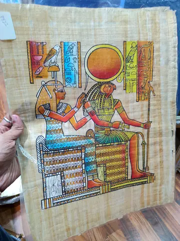 Hand-painted Egyptian Papyrus Artwork – Ra and Isis Scene 44*33cm