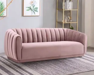 Modern Pink Velvet Ribbed Sofa
