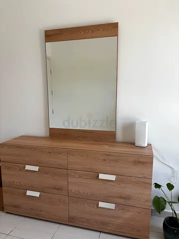 Bedroom Dresser with Wall-mounted wooden framed mirror — good condition