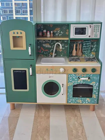 Wooden Play Kitchen Set with Fridge, Oven, Sink and Accessories