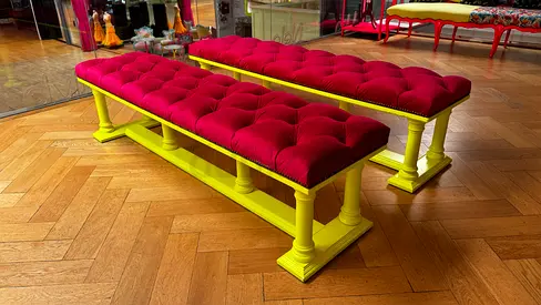 Magenta Six Leg Ottoman Bench 3 set