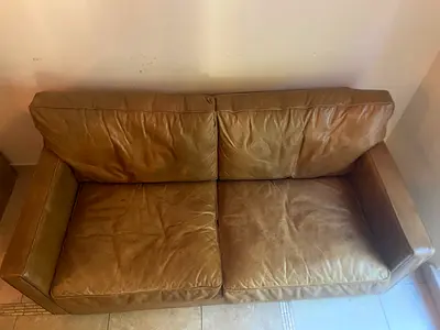 Two Seater Viscount William Tan Leather Sofa by Timothy Oulton