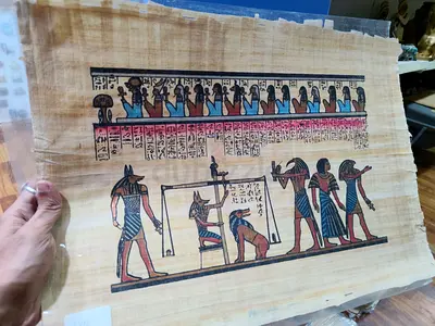 Hand-painted Egyptian Papyrus Scene - Book of the Dead Style 44*33cm
