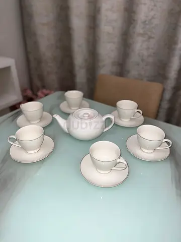 White Porcelain Tea Set - Teapot with 6 Cups  Saucers