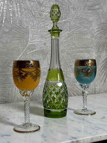 Antique Val Saint Lambert crystal decanter and antique Italian crystal.