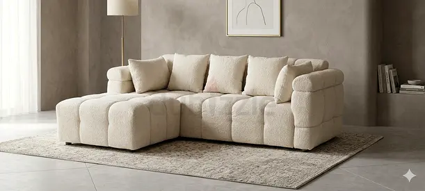 Cream Modular Bouclé Corner Sofa with Ottoman - 4-Seater