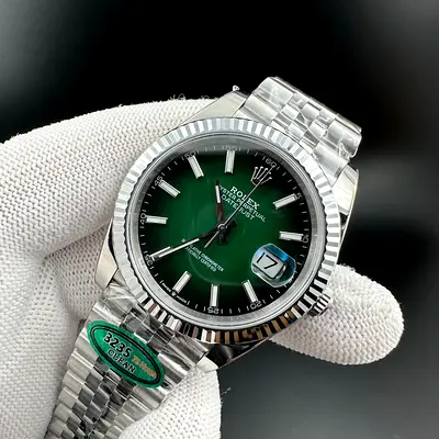 Sc Rolex Datejust Green Ombre Dial Stainless Steel Fluted Bezel 41mm