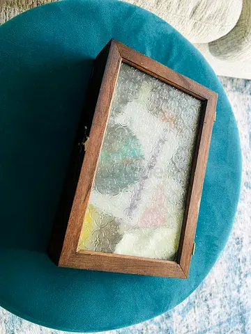 Vintage Glass  Dark Wood Keepsake Box