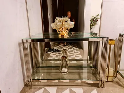 Beautiful console glass table with steel frame