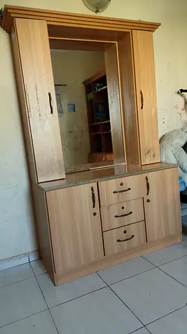 Wooden Dressing Table with Mirror and Multiple Drawers