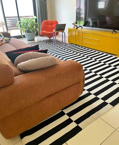 Black  White Striped Large Living Room Rug - Modern
