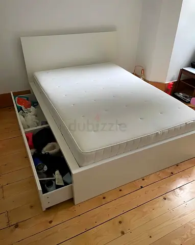 IKEA Malm Double size bed frame with mattress.