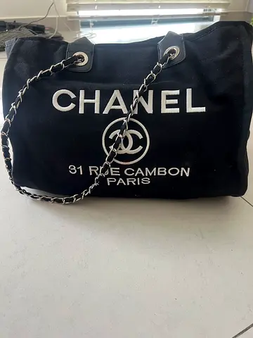 Black Chanel Canvas Tote Bag with Chain Straps (1:1)