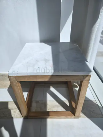 Pair of Marble-Top Wooden Side Tables / Nightstands