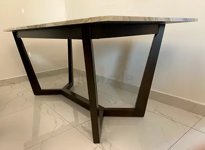 Wooden Dining Table with Marble-Effect Top — 6 Seater Frame