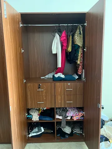 2 Door Wooden Wardrobe set of 2 with Full-Length Mirror  a locker attached – Good Condition