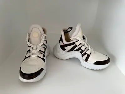Louis Vuitton white/brown monogram canvas and mesh Archlight sneakers- gently used, 35